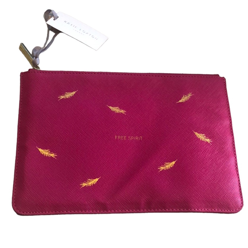 KATIE LOXTON FREE SPIRIT TEXTURED PERFECT POUCH PINK GOLD EMBOSSED NEW WITH TAGS